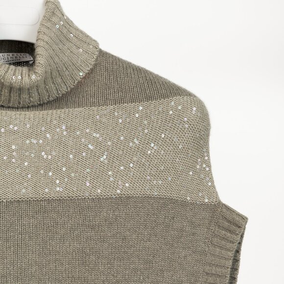 Brunello Cucinelli Grey Cashmere Sequin Turtleneck Sweater - Picture 4 of 9